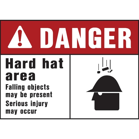 Hy-Ko Danger Hard Hat Area Sign 10" x 14", 5PK A20362
